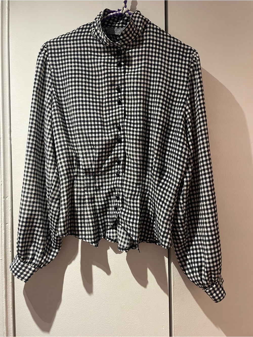 Black and White Gingham Button-Front Women's Top